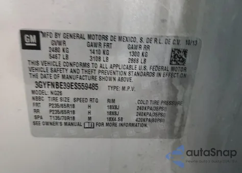 2014 Cadillac Srx Luxury Collection from USA, damaged, VIN 3GYFNBE39ES559485